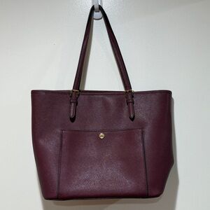 Michael Kors Signature Jet Set Wine Large Leather Tote‎ Shoulder Handbag